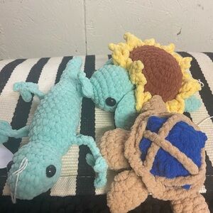 Crochet Handmade Plush Turtles Lizard Toy Set New